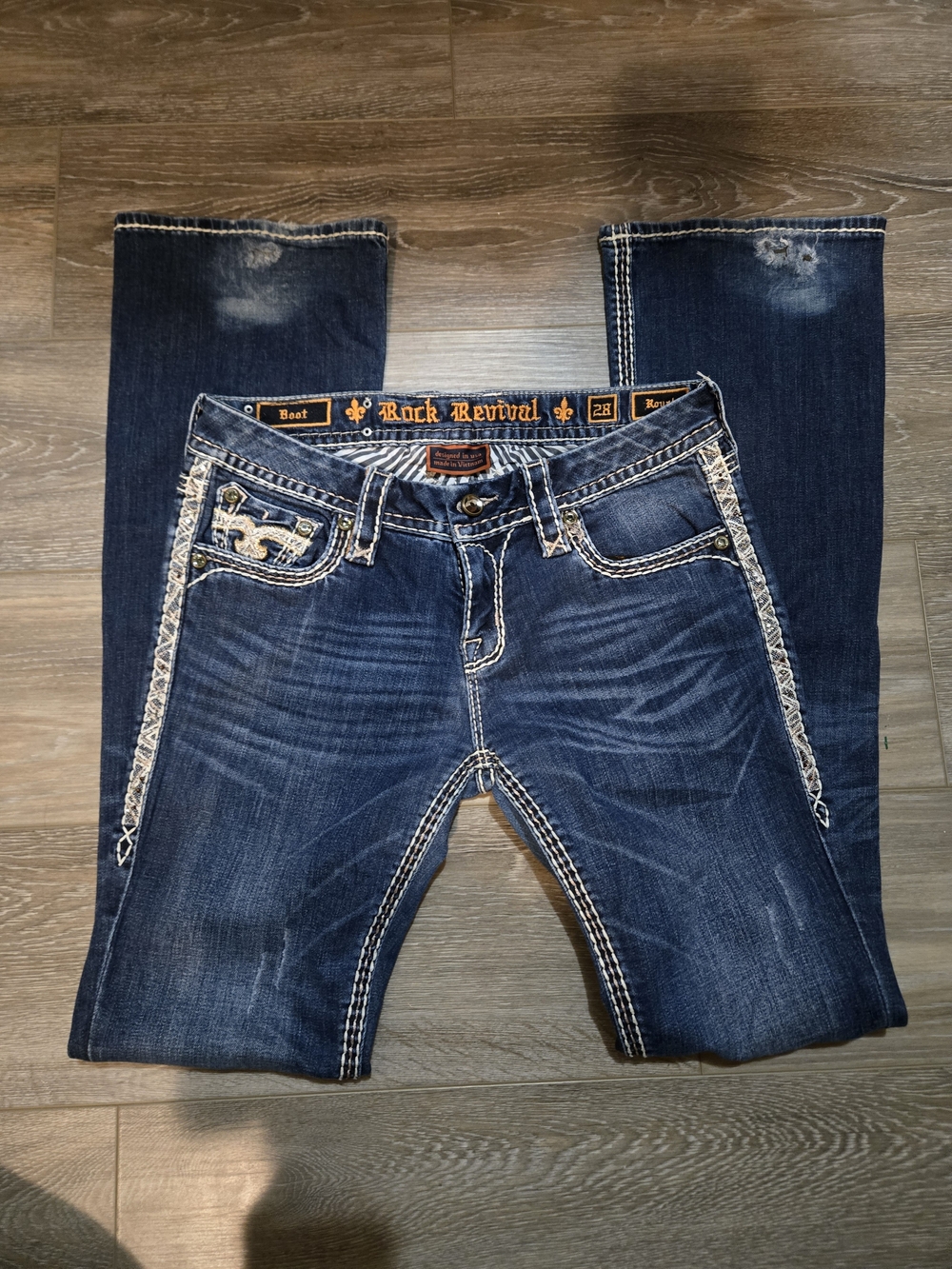 Y2K Rock Revival Men's Dark Blue Distressed Bootcut Jeans
